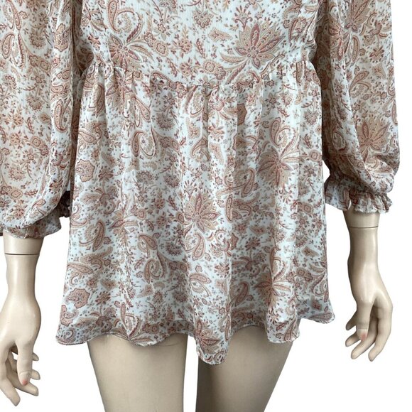 Storia Size Large Boho Paisley Print Square Neck Long Sleeve Blouse‎ Top - Picture 7 of 7